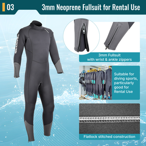 Traje de Neopreno Profesional AROPEC de 3mm con Rodilleras Supratex, Traje de Buceo Resistente para Alquiler y Centros de Buceo OEM - Product Image 4