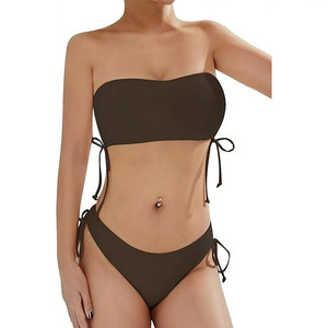 Conjunto de Bikini para Mujer, Color Sólido, con Lazos Laterales, Dos Piezas, con Logotipo Frontal, Detalle de Cordón, Tela de Alta Elasticidad - Product Image 4