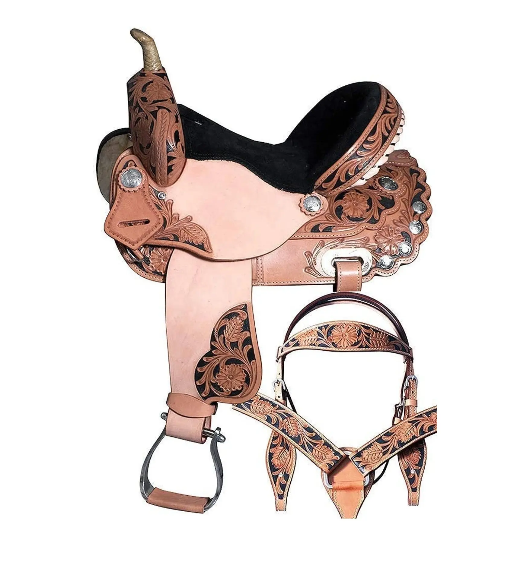 Premium deri Cowgirl gümüş varil yarış atı eyer batı gösterisi Tack seti 10 " - 18"