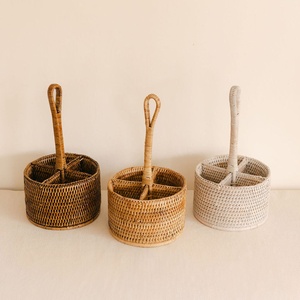 Round flatware <b>holders</b> natural wood <b>utensil</b> <b>holder</b> rattan silverware caddies cutlery baskets - Product Image 2