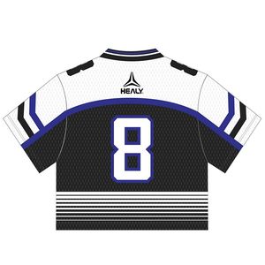 เสื้อครอปแขนสั้นคอวีผ้าตาข่ายลายทางแฟชั่น เสื้อเจอร์ซีย์ฟุตบอลทรงบ็อกซี่สไตล์เรโทร เสื้อยืดสตรีทแวร์วินเทจ เสื้อเจอร์ซีย์ฟุตบอล - Product Image 5