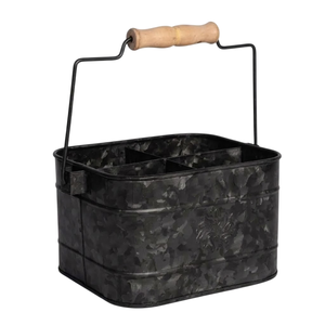 Galvanized Metal 4-Compartment Cutlery Holder With Wooden Handle <b>Rustic</b> Farmhouse Kitchen Utensil Caddy Portable <b>Dining</b> <b>Table</b> - Product Image 4