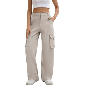 Pantalon cargo streetwear taille mi-haute pour femme, couleur unie, coupe ample, longueur intégrale, utilitaire, antistatique, en toile, style printemps - Product Image 3
