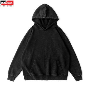 เสื้อฮู้ดดี้สไตล์วินเทจสำหรับผู้ชาย ลุคสตรีทแวร์ ล้างสีแบบแอซิดวอช ดีไซน์ขาดๆ - Product Image 1