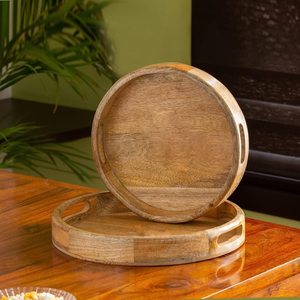 ถาดชา กาแฟ ทรงกลม ทำจากไม้ เป็นมิตรกับสิ่งแวดล้อม งานฝีมือทำมือ ถาดไม้ขายดี สไตล์อเมริกัน - Product Image 4
