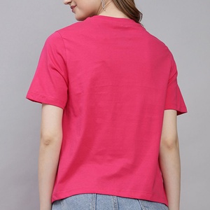 Women's Pink Crew Neck Crop <b>T</b>-<b>Shirt</b> Short Sleeve Regular Fit Casual Jersey 100% Cotton Spring Summer Solid Colour Cheap Price - Product Image 4