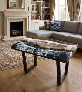 Designer Ocean Wave <b>Epoxy</b> <b>Resin</b> Coffee <b>Table</b> Solid Wood Live Edge Handmade Center <b>Table</b> Modern Luxury Home Furniture - Product Image 4