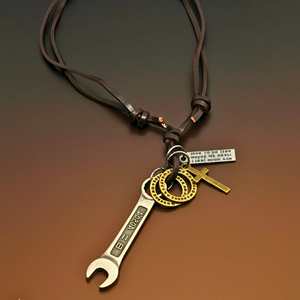 Fashion Pendant Necklace Wrench of Faith 2.5-Inch Stainless Steel Pendant with Adjustable Leather <b>Rope</b> for Men & Boys - Product Image 4