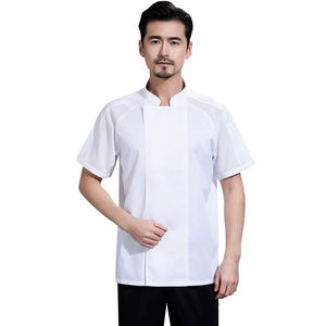 Camisa de Chef Ejecutiva Blanca OEM, 100% Algodón, Transpirable, Unisex, Manga Corta, Logotipo Personalizado, Marca Personalizada, Cocina, Restaurante, Bar - Product Image 1