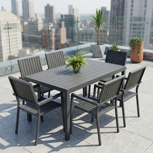 Custom OEM ODM Aluminum/Wood outdoor dining set dining <b>table</b> <b>chairs</b> Vietnam manufacturer garden set - Product Image 1