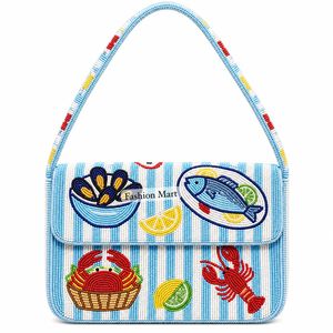 Bolso de hombro con solapa y cuentas, diseño de estrella de mar naranja, hecho a mano, moderno, para fiestas nocturnas - Product Image 2