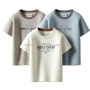 Camisetas de manga corta informales con cuello redondo para niños, punto claro, 100% algodón, liso, colores sólidos, logotipo personalizado, etiqueta, adornos, accesorios, estampados - Product Image 3