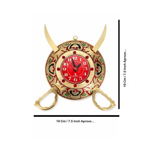 Decorative Brass Sword <b>Clock</b> with Traditional Red and Gold Finish <b>Vintage</b> Metal Wall <b>Clock</b> with Crossed Sword Design for Home - Product Image 6