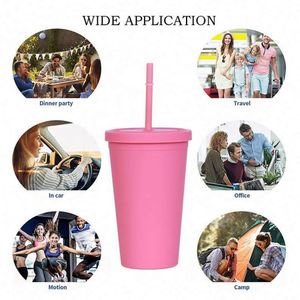 Vaso Acrílico Personalizado, Libre de BPA, de 16 oz, Doble Pared, Reutilizable, Color Pastel Mate, Recto y Delgado, con Tapa y Pajita - Product Image 4