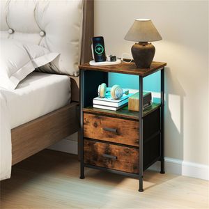 Comodino Intelligente con Luci LED, Stazione di Ricarica e 2 Cassetti in Tessuto per Camera da Letto - Product Image 4