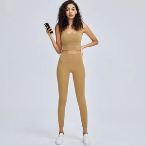 Ensemble de sport 2 pièces respirant pour femme, grande taille, en Spandex/Polyester, avec logo personnalisé, soutien-gorge et leggings taille haute, pour gym, fitness et yoga - Product Image 2