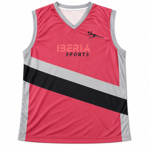 Ensemble de maillot et short de basketball personnalisés Iberia Sports, sublimé, col en V, sans manches, respirant, vêtements de sport pour adultes - Product Image 2