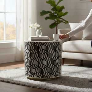 Mesa Consola con Base de Pedestal y Incrustaciones de Hueso con Patrón Geométrico Moderno, Mueble Contemporáneo para Sala de Estar, Diseño Duradero - Product Image 2