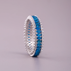 <b>Women's</b> 925 Silver Plated Eternity Band <b>Ring</b> With Marquise Lab Created Blue Cubic Zirconia Pave Setting Wedding Jewelry - Product Image 1