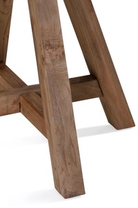 Table de bar ronde en teck massif artisanal avec plateau épais et base angulaire robuste pour café, bar et restaurant. - Product Image 6