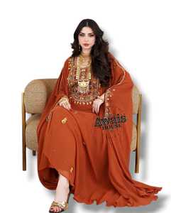 Awais House Women's Maroon Embroidered Polyester Lightweight Plus Size Organza Modest Floor-Length Abaya Beading Sheer Layer - Product Image 1