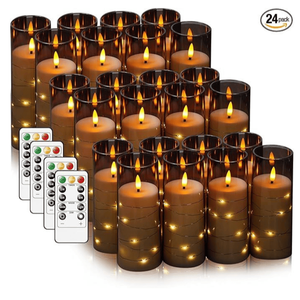 12-Piece Romantic Ambiance LED Candles with <b>Timer</b> Flameless & Stable Acrylic for Home Decoration - Product Image 1