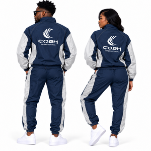 Unisex Tracksuit Set Navy Gray Full <b>Zip</b> Sporty <b>Joggers</b> With Side <b>Pockets</b> Breathable Polyester Autumn Wear Nylon Fabric - Product Image 2