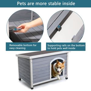 Cuccia per Cani da Esterno Media in Legno con Tetto Impermeabile e Piedini in Plastica Grigia Rialzati, Arredo Regolabile per Animali Domestici - Product Image 5