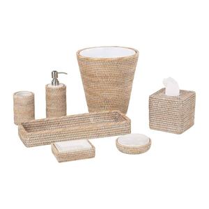 Accessoires de salle de bain modernes en tissu naturel avec accents métalliques, solutions de rangement élégantes de style resort, vente en gros à l'exportation - Product Image 5