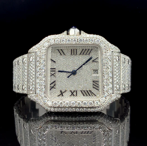 Reloj de Lujo Automático Unisex Cuadrado de Acero Inoxidable de 42 mm con Cristal de Zafiro, Esfera Plateada con Números Romanos y Diamantes, Mecánico - Product Image 4