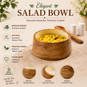 Bol à salade en bois de manguier émaillé fait main, sûr pour les aliments, bol de service en bois pour salade, riz, collations, cuisine, table à manger, décoration de la maison - Product Image 5