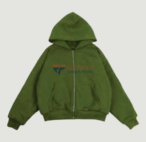 Sweat-shirt à capuche unisexe avec logo personnalisé sur le devant, fermeture éclair, 100% coton, tissu French Terry, coupe classique, vert uni, vêtement décontracté pour l'automne - Product Image 1