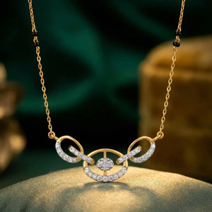 Asymmetrical Open-<b>Loop</b> Three-<b>Station</b> Diamond Mangalsutra Necklace - Product Image 4