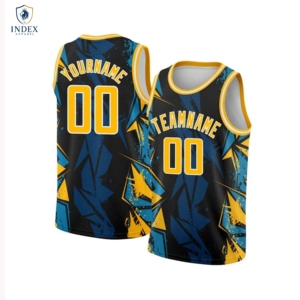 Maillot de basket personnalisé INDEX APPAREL, imprimé géométrique noir et jaune, unisexe, adulte, sans manches, respirant, en mesh - Product Image 1