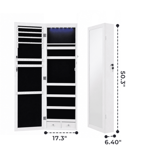 Wall Mount LED <b>Mirror</b> <b>Jewelry</b> Organizer Lockable Wooden Makeup <b>Storage</b> Cabinet White - Product Image 2