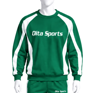 Ensemble de survêtement vert émeraude avec bande latérale contrastante, sweat-shirt à col rond et pantalon de jogging, deux pièces, pour entraînement sportif et décontracté - Product Image 3