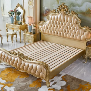 Juego de Dormitorio King Size Estilo Palacio Real, Madera de Caoba, Cabecera Tapizada Tallada a Mano, Muebles Clásicos Europeos para Hotel o Villa - Product Image 4