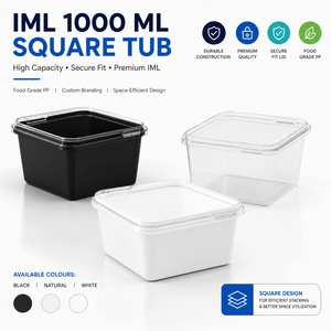 Pot carré en plastique PP de qualité alimentaire de 1000 ml avec couvercle à fermeture sécurisée pour la crème glacée, les produits laitiers, les bonbons et les plats à emporter - Product Image 2