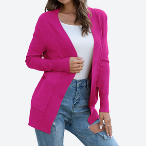 Best Quality Women's Cardigan Sweater With Pockets Pink Color Casual Rib Knit Open Front Ladies Cardigan Sweater - Product Image 1