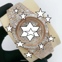 Montre de luxe ronde en moissanite, cadran en cristal, bracelet en acier inoxydable de 20 mm, 39 mm, affichage analogique de la date, fermoir pliant