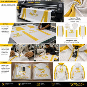 Sudadera con Capucha RONAL SPORTS para Hombre, Blanca y Amarilla, con Estampado Brillante, Tejida, Transpirable, Corte Deportivo, Largo Regular, Logotipo Frontal, para Otoño - Product Image 5