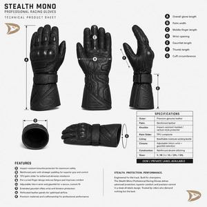 Gants de course en cuir à doigts entiers avec protection de la paume et sangle de poignet réglable pour la conduite, unisexe - Product Image 6