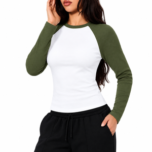 T-shirt décontracté en jersey tricoté pour femme, coupe ajustée, col rond, manches raglan, respirant, écologique, couleur unie, idéal pour l'hiver - Product Image 1