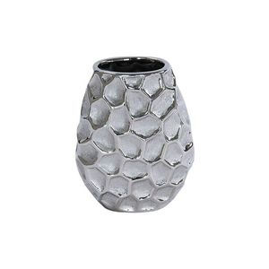Jarrón de Mesa de Aluminio con Textura Hexagonal, Maceta Decorativa Hecha a Mano con Acabado Plateado - Product Image 1