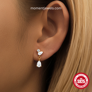 Boucles d'oreilles pendantes en argent sterling 925 plaqué or 18 carats avec zircon, forme poire, bijoux d'oreille pour mariage et fête - Product Image 5