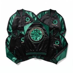 Wholesale Supplier Satin Souvenir Jacket Slate Grey Lilac Amethyst Cavern Geode Embroidery Baseball Bomber <b>Coat</b> - Product Image 5