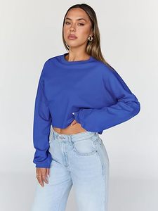 Sweat-shirt court en molleton épais bleu, coupe oversize, style clubwear sexy, tricoté, en French Terry, ample - Product Image 2