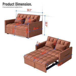 Divano a Due Posti in Velluto a Coste Estensibile e Pieghevole con Letto Estraibile, 2 Cuscini e Tasca Laterale Portaoggetti - Product Image 4