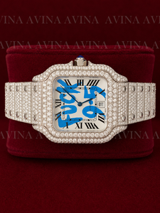 Reloj de Lujo con Diamantes Moissanite, Estilo Hip Hop, Esfera con Graffiti, para Hombre, Totalmente Cubierto de Diamantes, Automático, Cuadrado, con Números Romanos, de Acero Inoxidable - Product Image 4