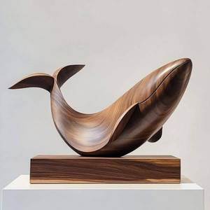 Sculpture de baleine en bois artisanale, décoration artistique moderne pour table, pour salle à manger et salon, décoration intérieure - Product Image 2